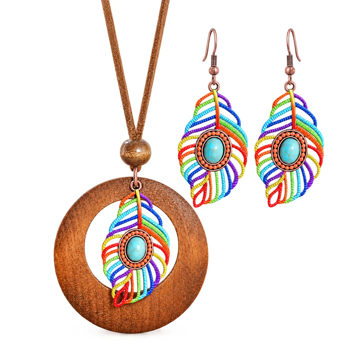 Feather Necklace and Earrings Set for Women