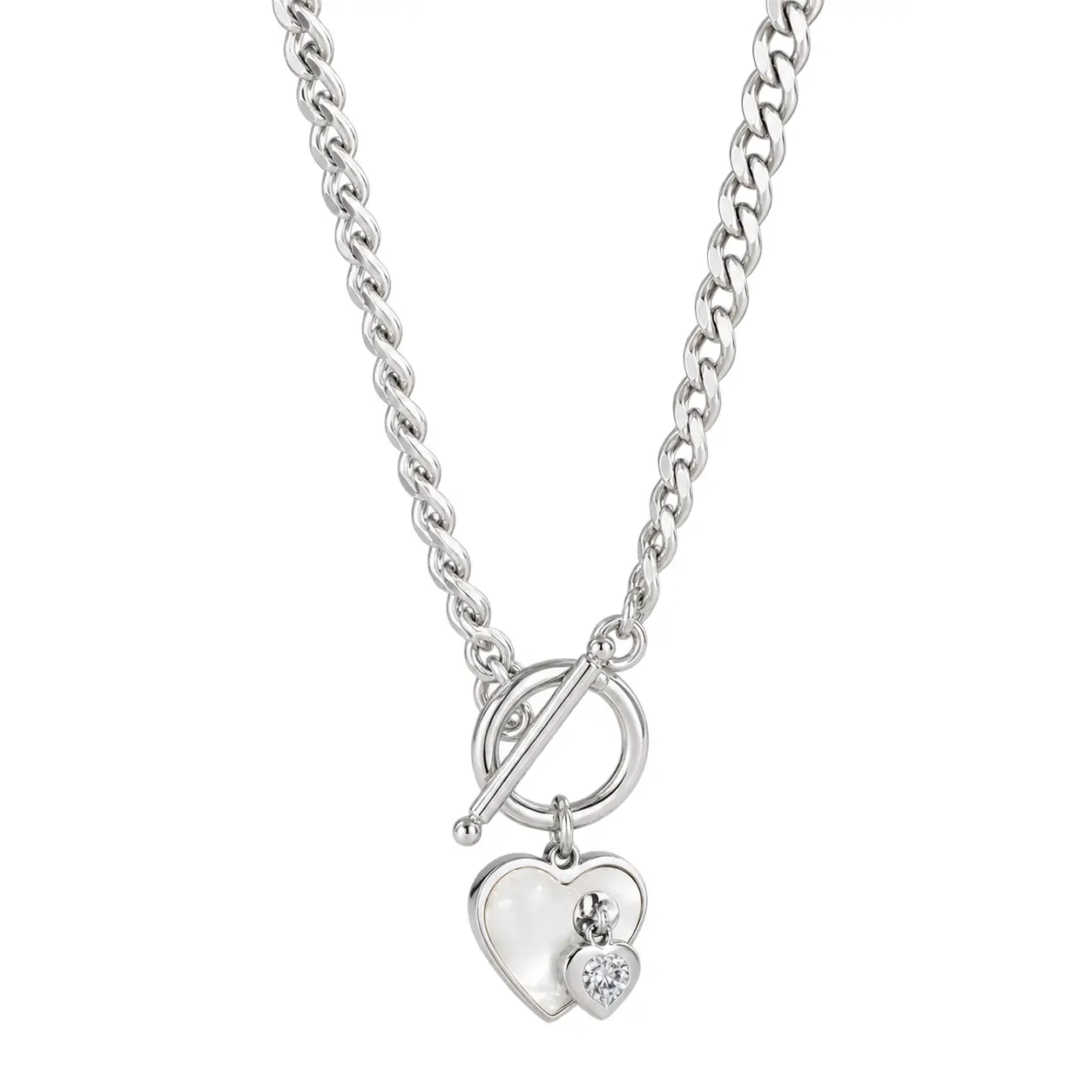 Heart Pendant Necklace for Women - Titanium Steel - Silver