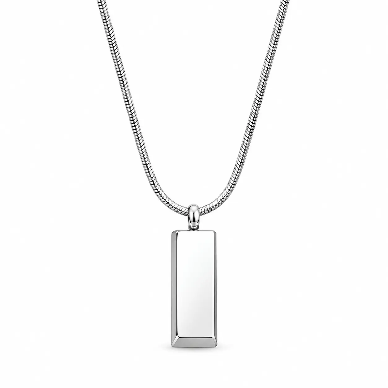Silver Brick Pendant Necklace - Titanium Steel, 55 cm