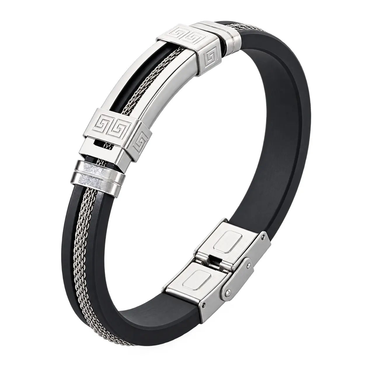 Men's Geometric Business Bangle in Microfiber Leather with 18K Gold Plated