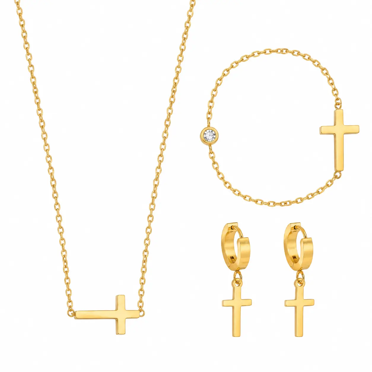Duf Cross Jewellery Set for Women - Gold Titanium Steel