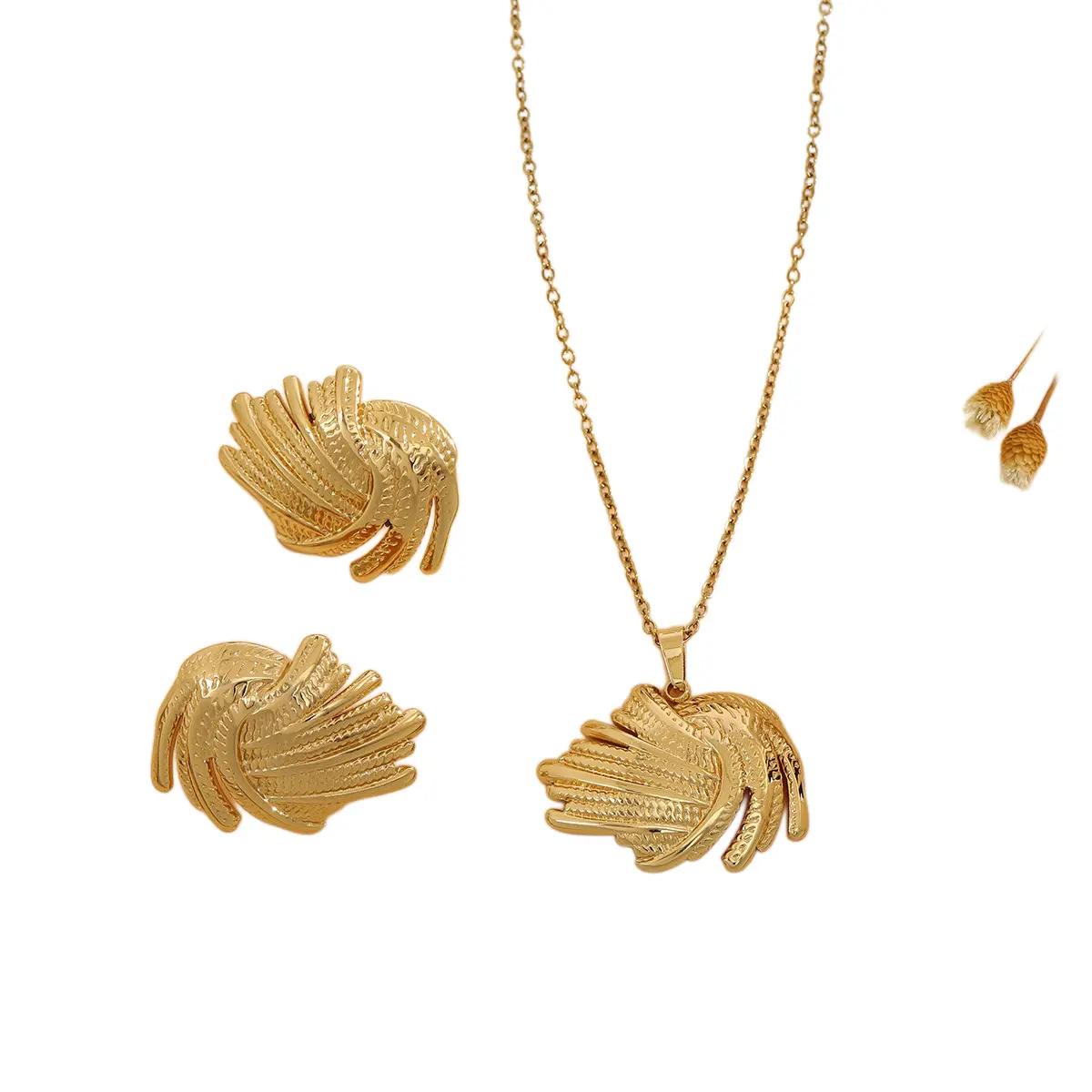 Elegant Gold-Tone Retro Geometric Flower Stainless Steel Jewelry Set