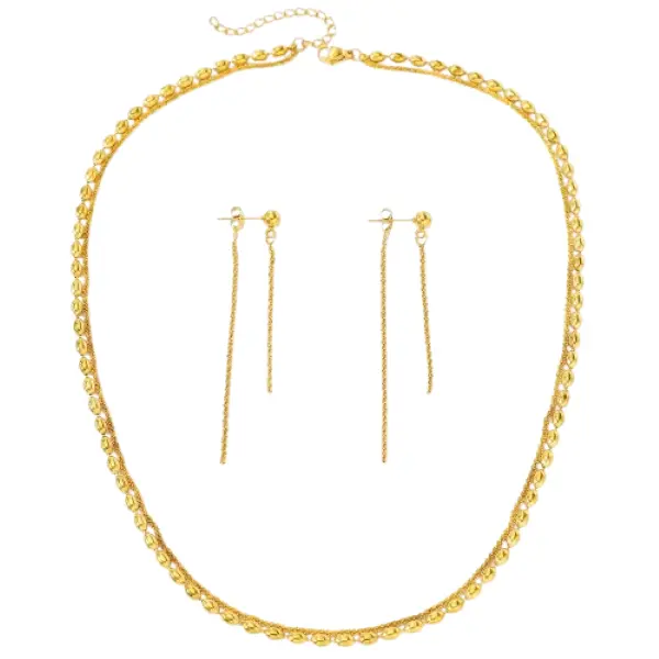 18K Gold Plated Geometric Jewelry Set for Women - Necklace & Earrings - Gold