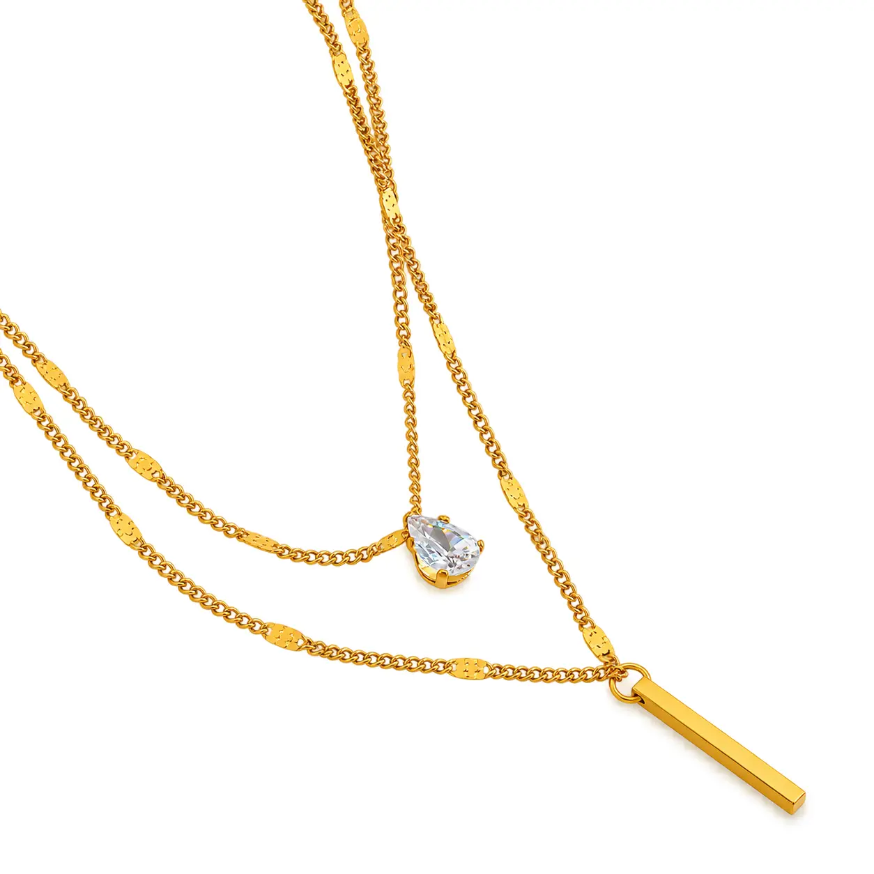 Geometric Double Layer Necklace for Women in 304 Stainless Steel with 18K