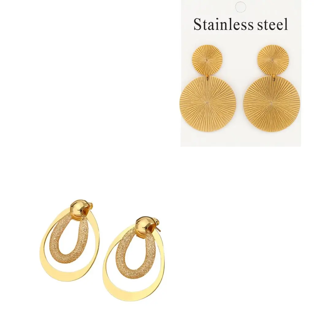 Gold Sun Starfish & Hollow Oval Rhinestone Statement Earrings