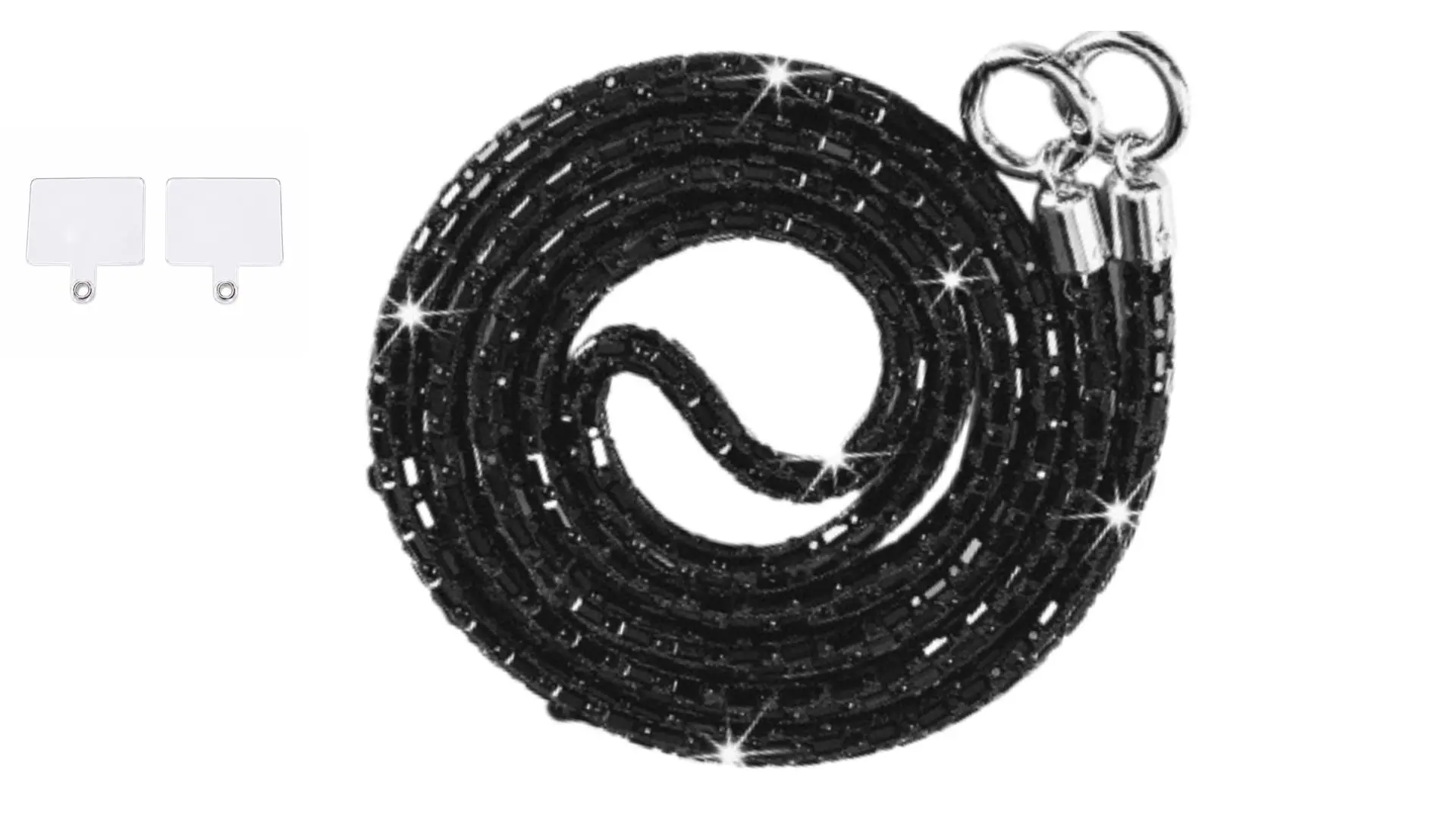 Luxury Baguette Rhinestone Crossbody Phone Lanyard 116 cm with 2 Clips - Shining Black 
