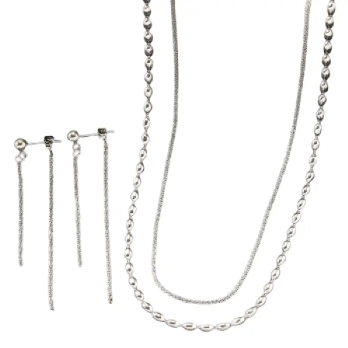18K Gold Plated Geometric Jewelry Set for Women - Necklace & Earrings - Silver