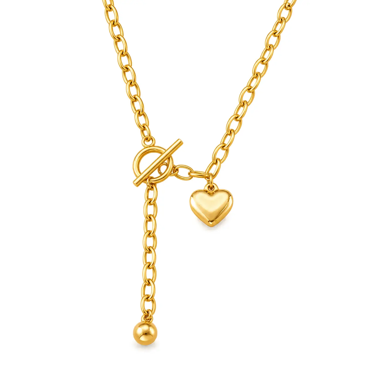 Heart Pendant Necklace for Women - Stainless Steel - Gold