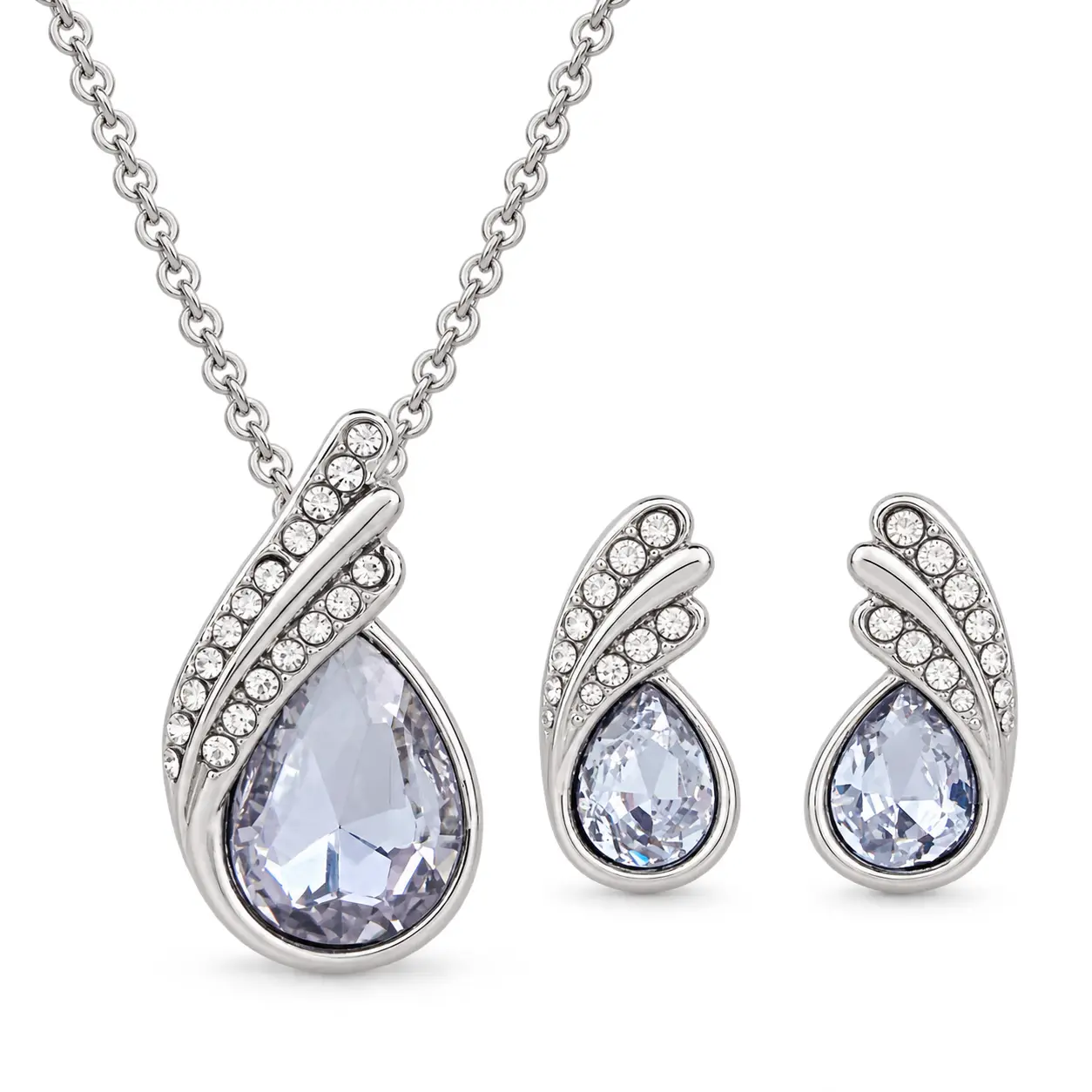 Heart Necklace and Stud Earrings Set for Women - Light Purple