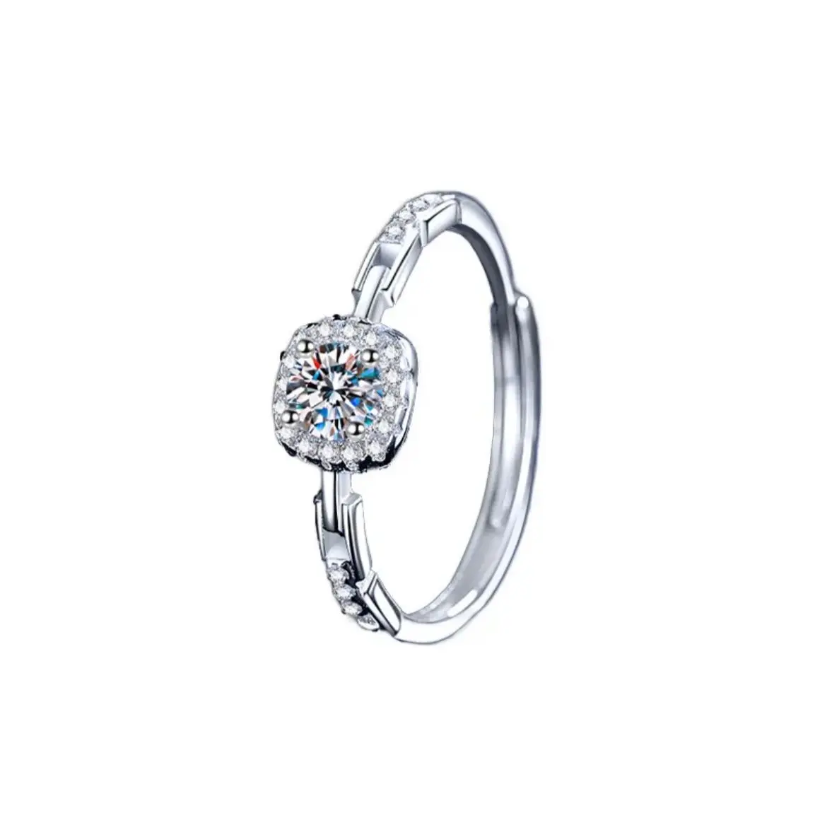 Women's Adjustable Sterling Silver Moissanite Geometric Engagement Ring