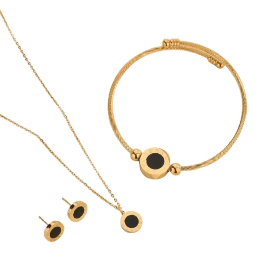 18K Gold Plated Roman Numeral Jewelry Set for Women in Stainless Steel