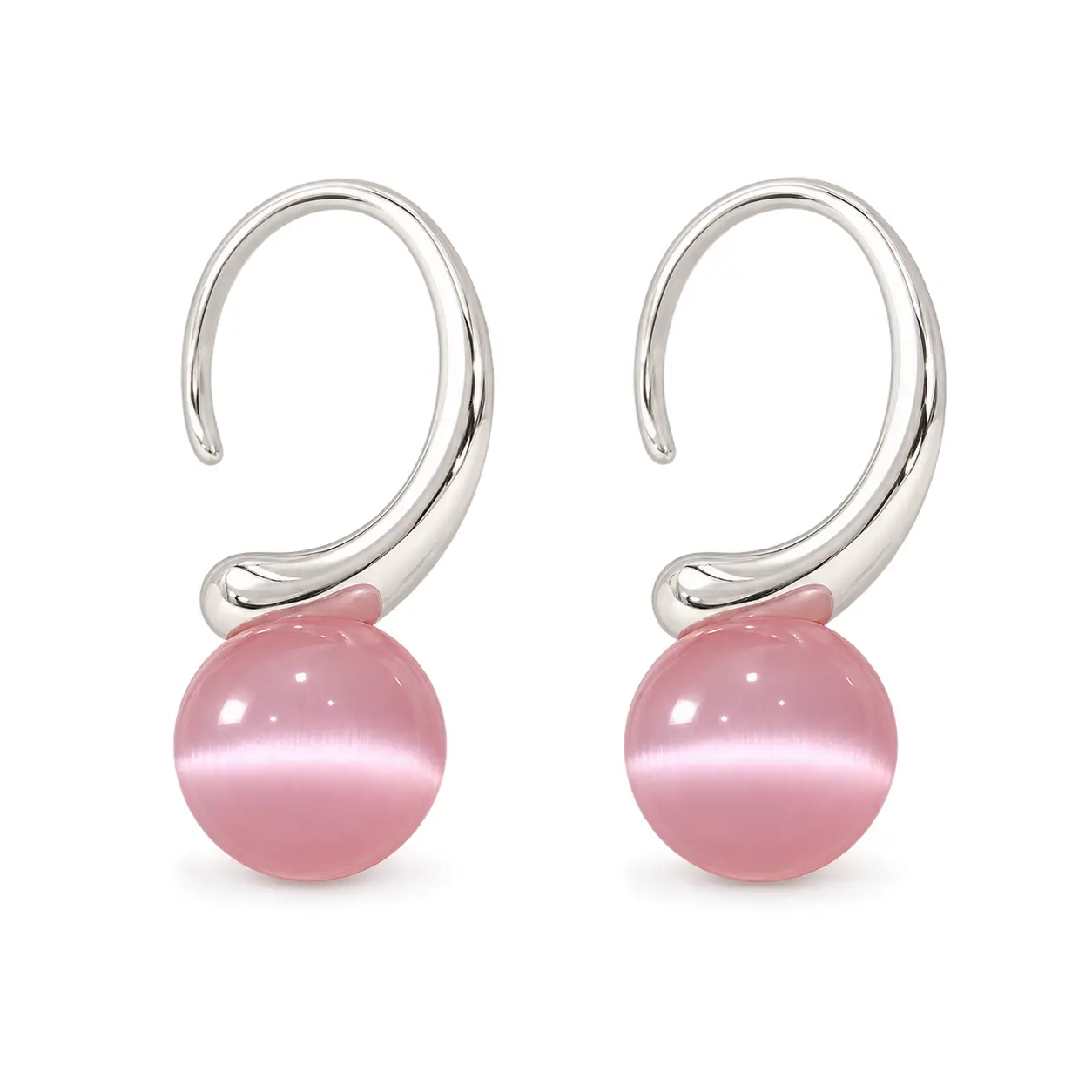 Sweet Natural Pink Water Droplets Ear Hook Earrings for Women with Zinc
