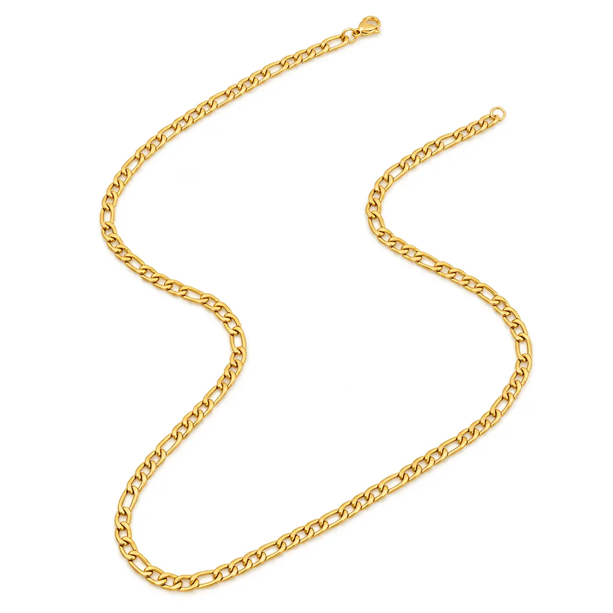 Men's Simple Style Gold Necklace with Figaro Chain, 201 Stainless Steel