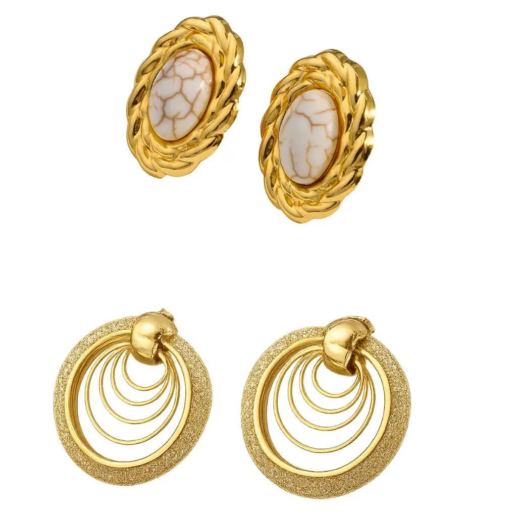 Elegant 18K Gold-Plated Oval & Round Earrings Set for Women