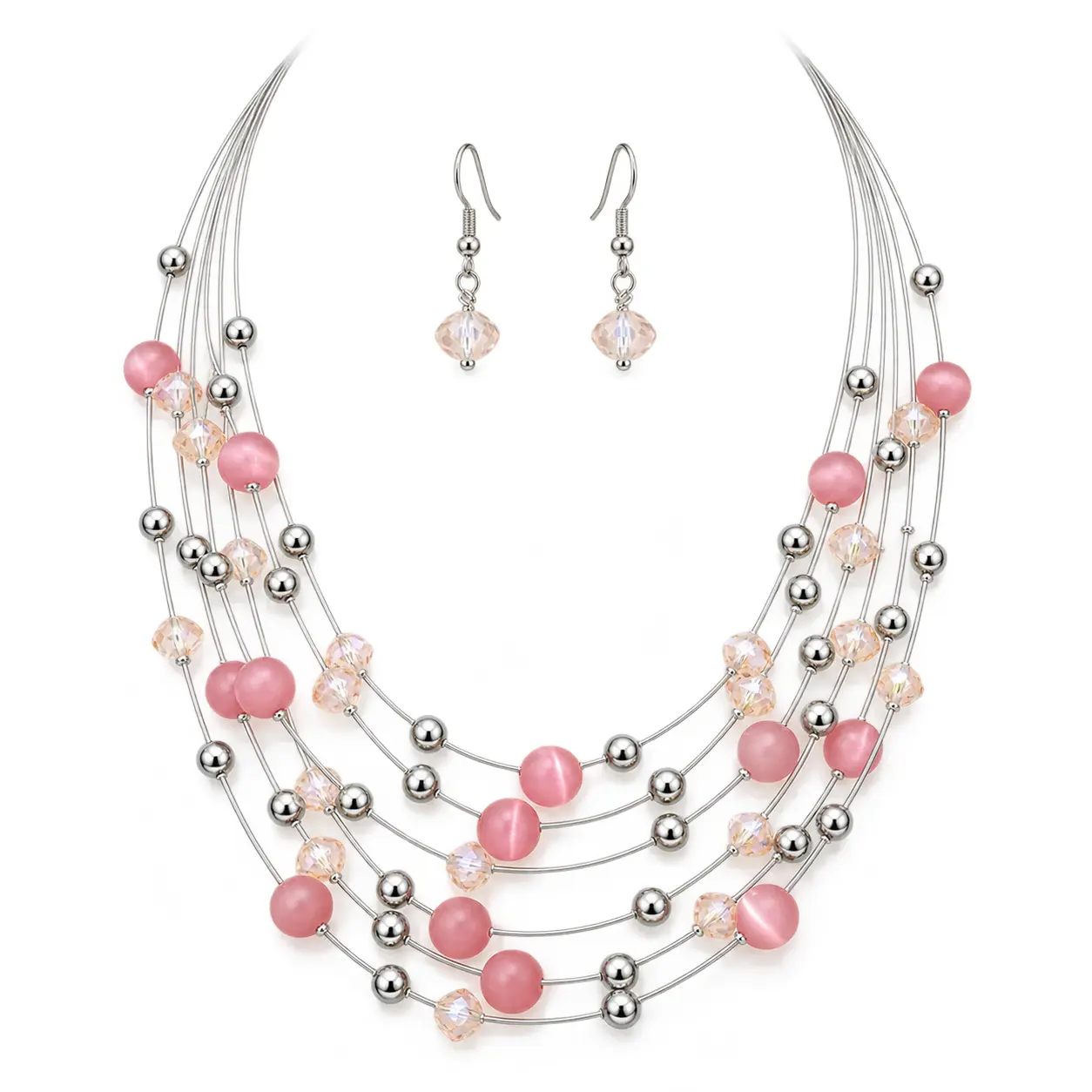 Shell Necklace and Earrings Set for Women - Pink