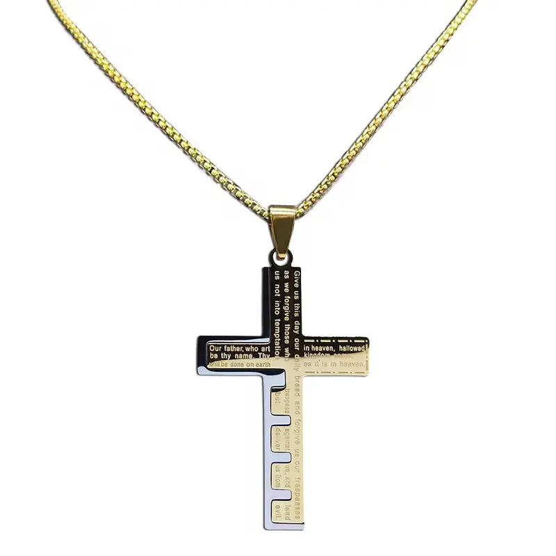 Hip-Hop Cross Pendant Necklace - Titanium Steel Plated Stainless Steel - Gold, Silver