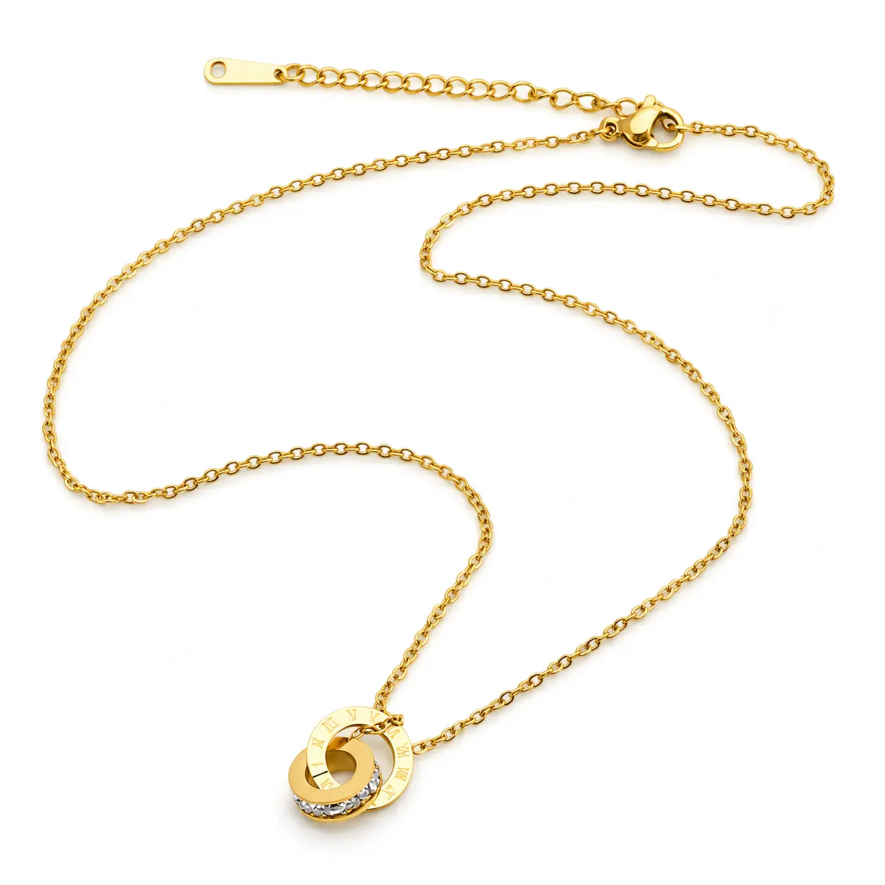 Roman Numeral Necklace for Women - Titanium Steel - Gold