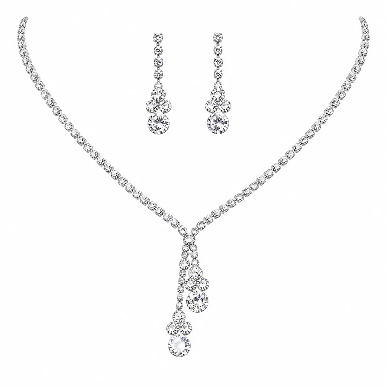 Duf Geometric Tassel Rhinestone Jewellery Set for Women - Silver