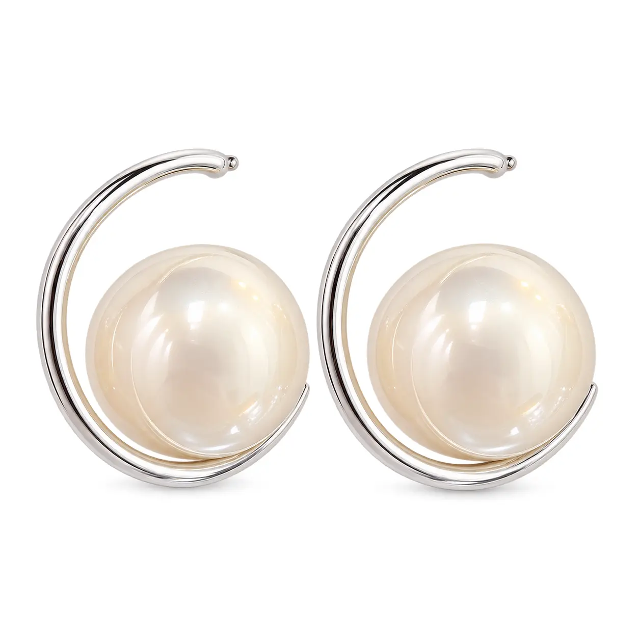 Handmade Alloy Hoop Earrings with Inlaid Pearls, Golden Plated and Alloy