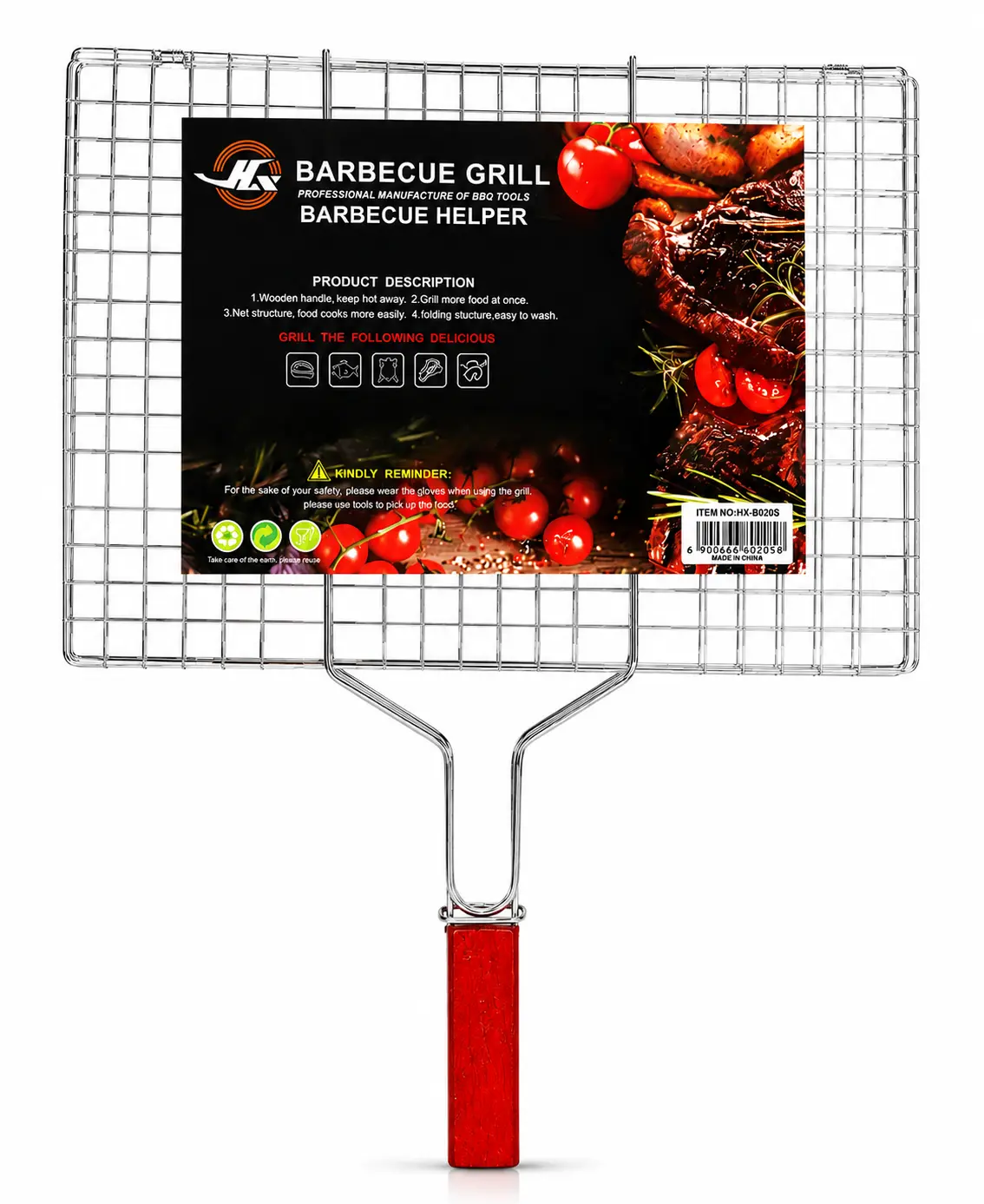 Premium BBQ Grill Basket with Wooden Handle - Stainless Steel, Easy to Use!