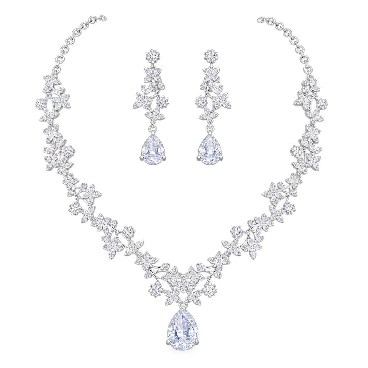 Bridal Jewelry Set with Water Droplets Pattern and Chain Design Alloy