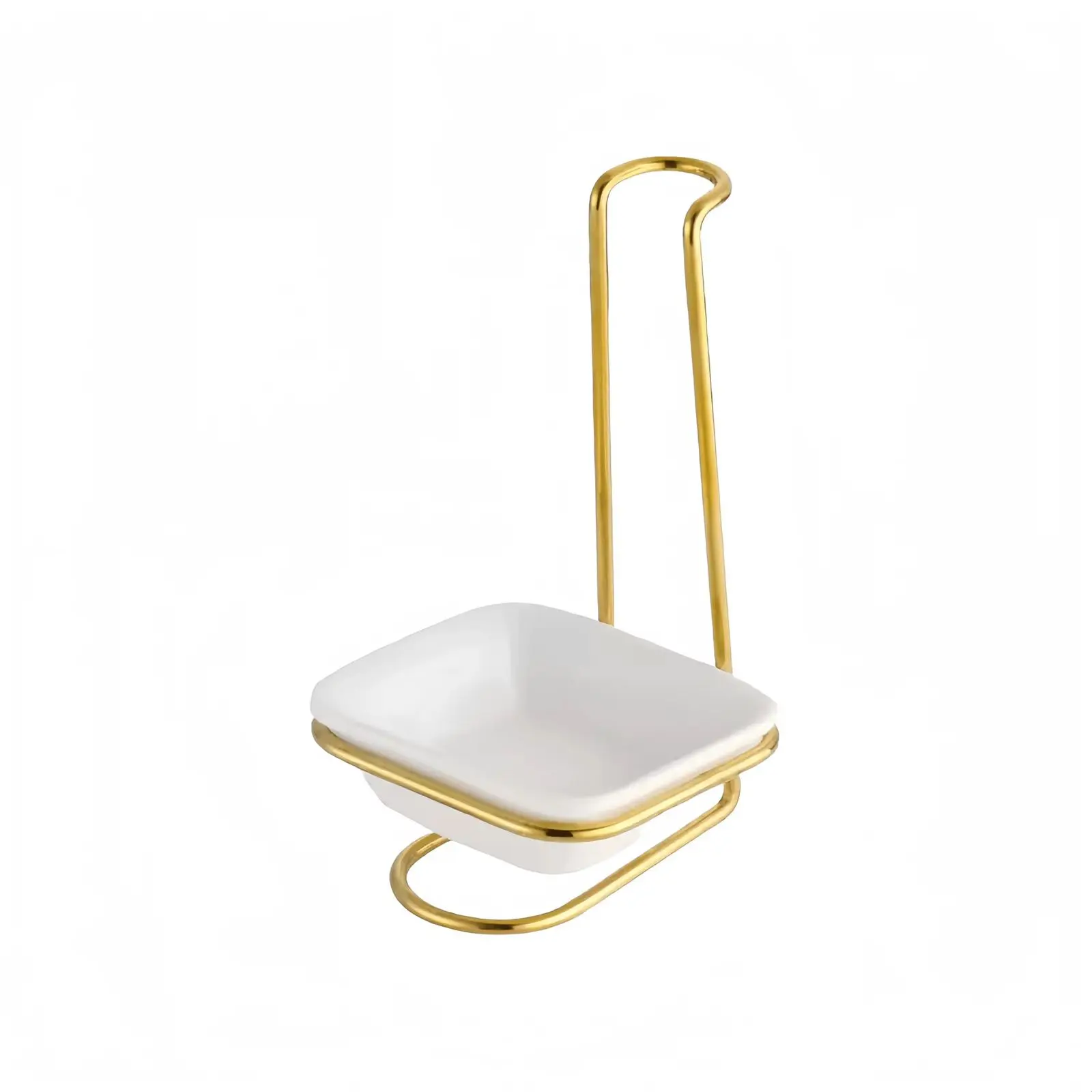 Elegant White Ceramic Condiment Bowl & Spoon Rest with Premium Metal Stand! - Gold, White