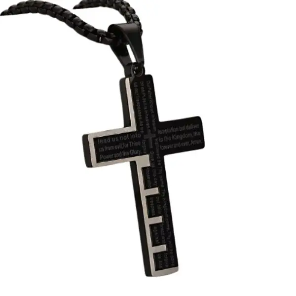 Hip-Hop Cross Pendant Necklace - Titanium Steel Plated Stainless Steel - Black, Silver