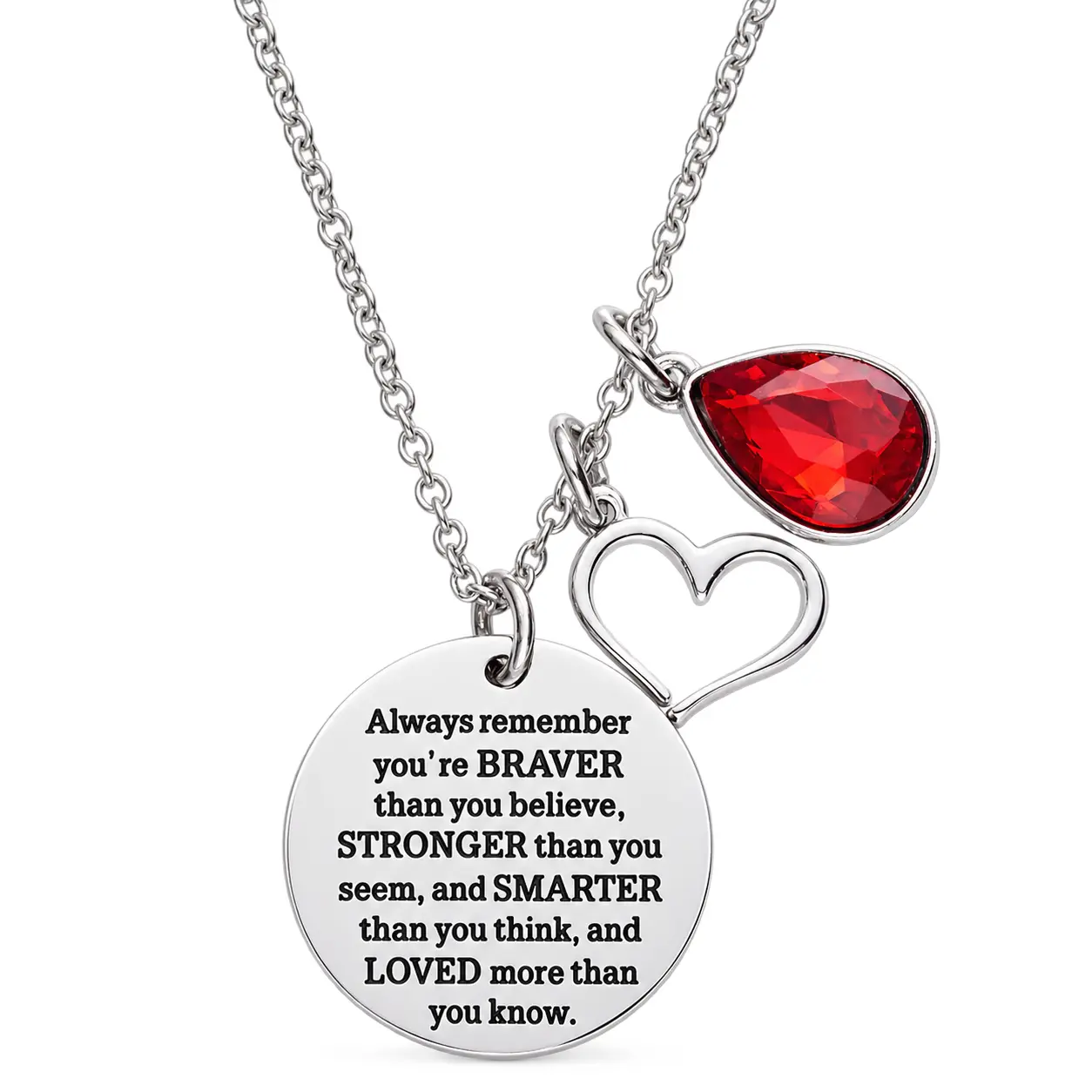 Slogan Necklace with Birthstone Inlay with 304 Stainless Steel Chain and