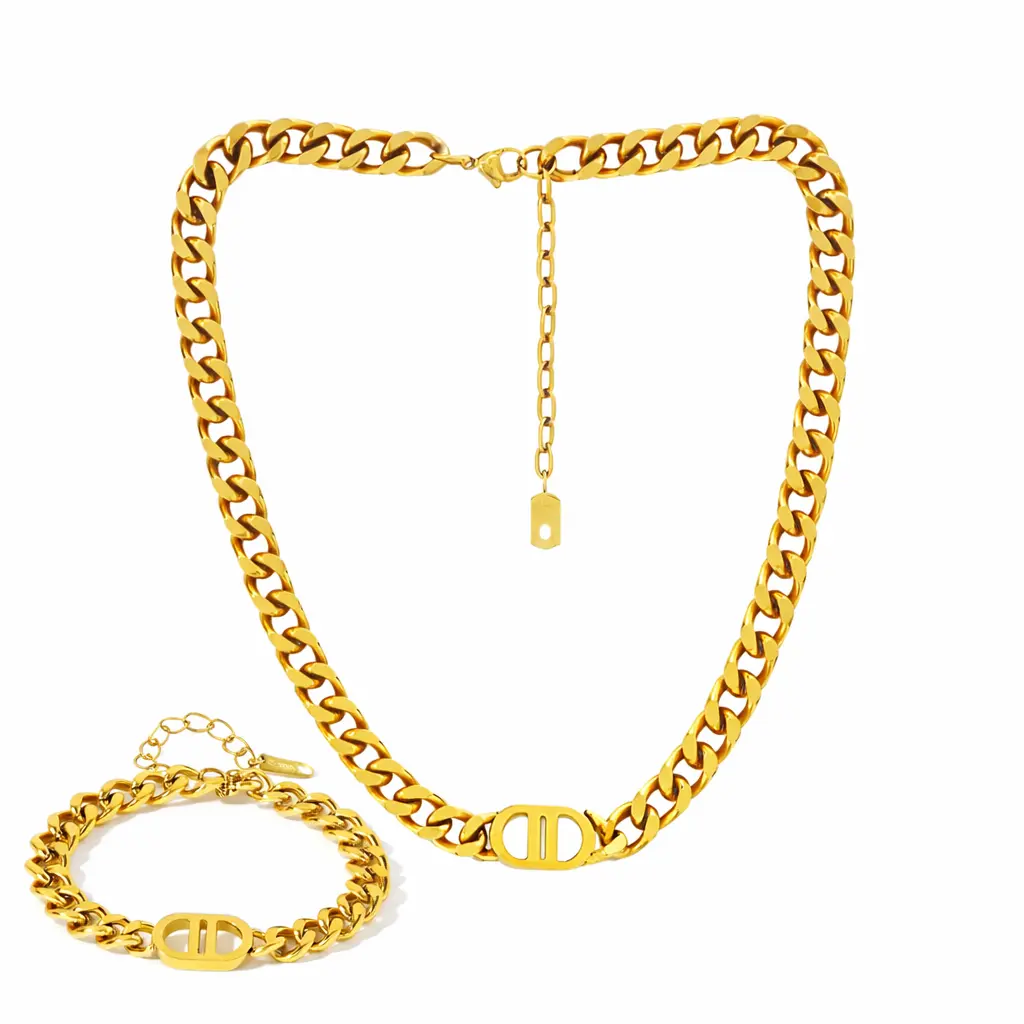 Luxury Gold Cuban Link Necklace & Bracelet Matching Jewelry Set