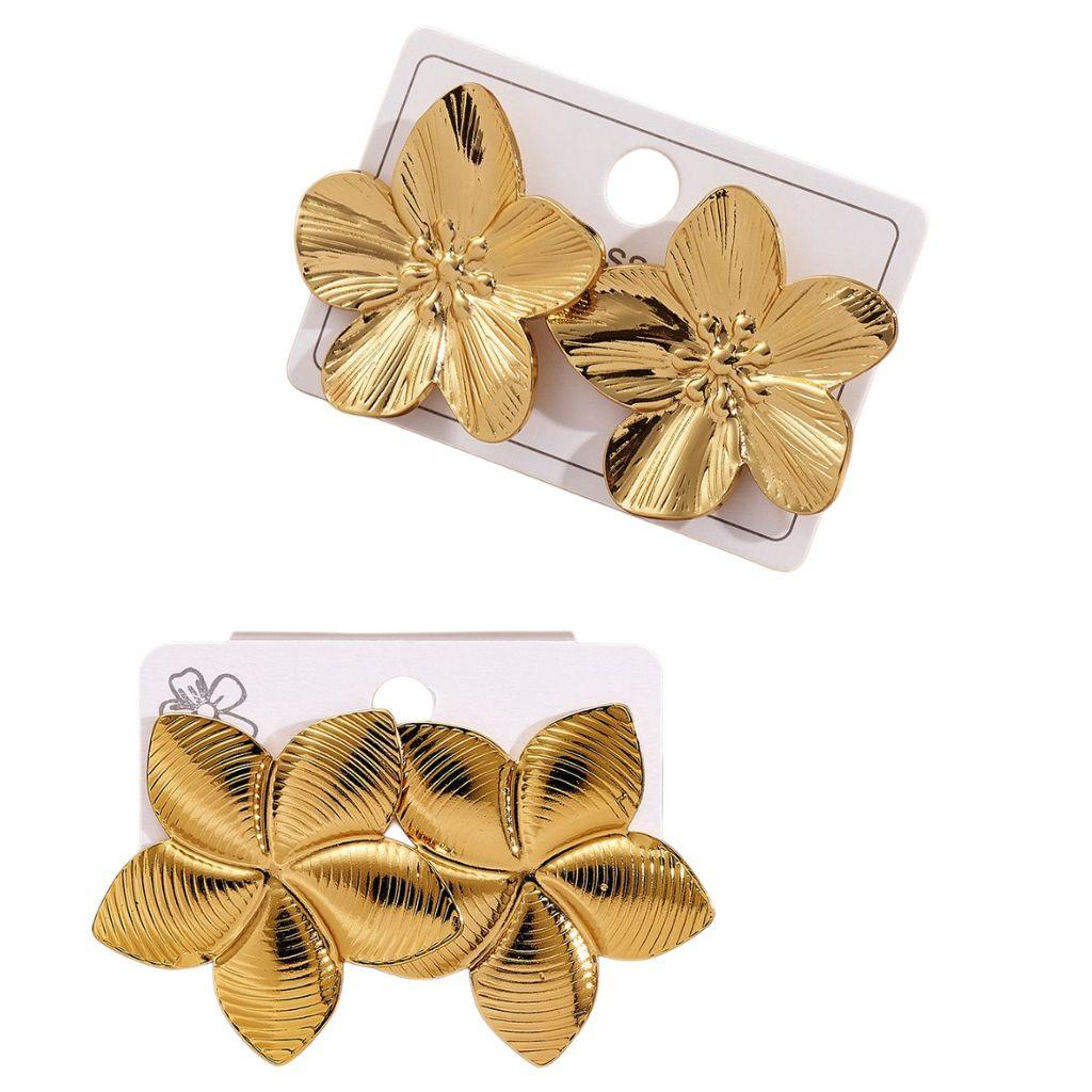 18K Gold Plated Floral and Starfish Earrings - Modern Minimalist Style