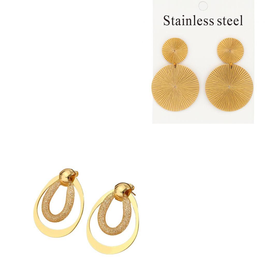 Gold Sun Starfish & Hollow Oval Rhinestone Statement Earrings