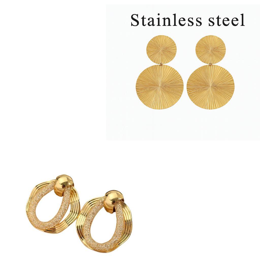 Gold Plated Sun Starfish & Hollow C-O Oval Rhinestone Stainless Steel Set