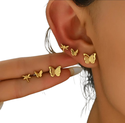 Gold-Plated Stud Earrings - 18K Stainless Steel Jewelry for All Seasons