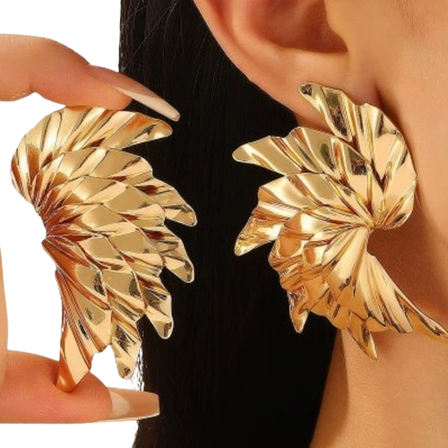 18K Gold-Plated Stainless Steel Wing Leaf Statement Earrings