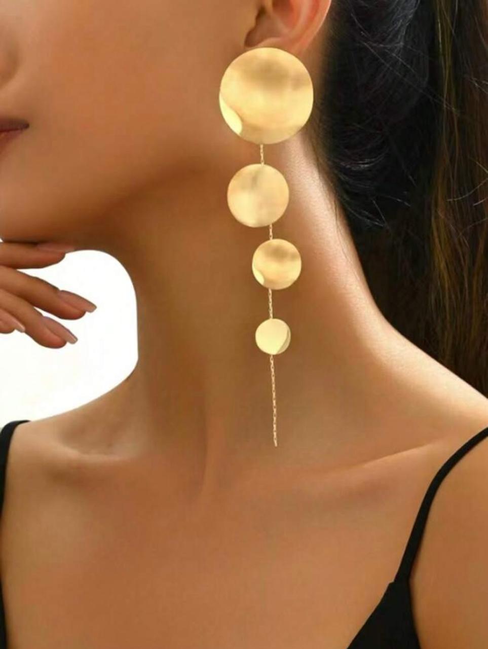 Hammered Gold Disc Drop Earrings - Lightweight Statement Jewelry for Women