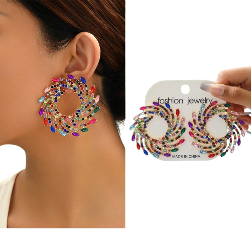 Glamorous Geometric Rhinestone Stud Earrings for Women Party Jewelry