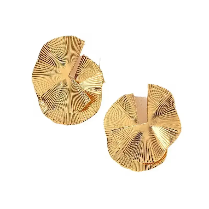Elegant Gold-Plated Spiral Fan Earrings - Bold Fashion Statement