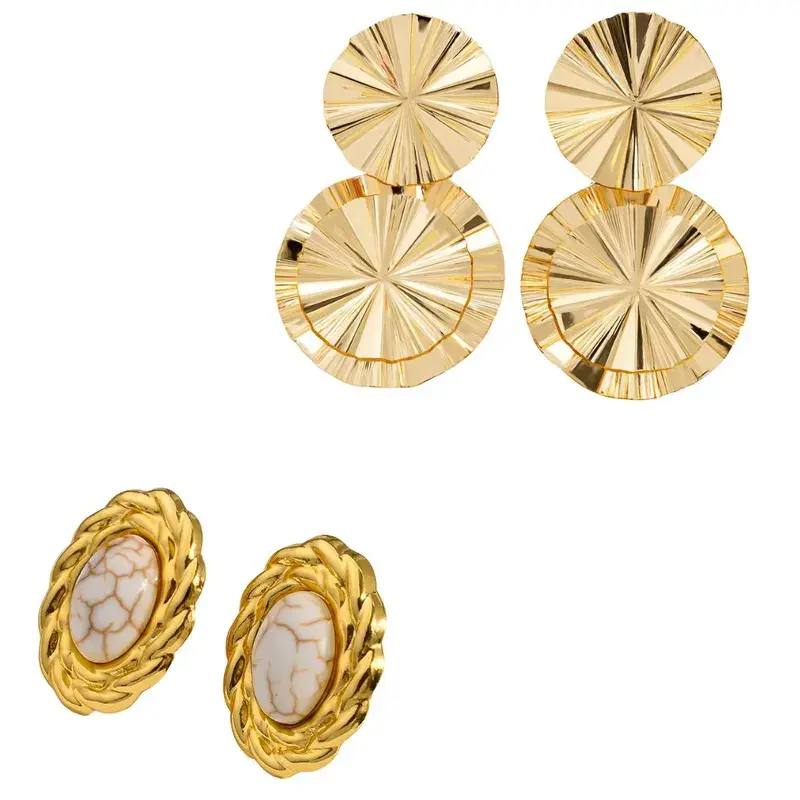 Elegant Gold-Plated Stainless Steel Round Wing & Heart Flower Earrings