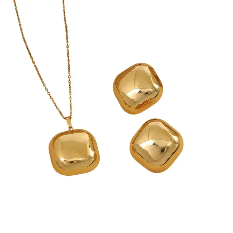 Elegant Retro Geometric Heart and Flower Stainless Steel Plated Jewelry Set