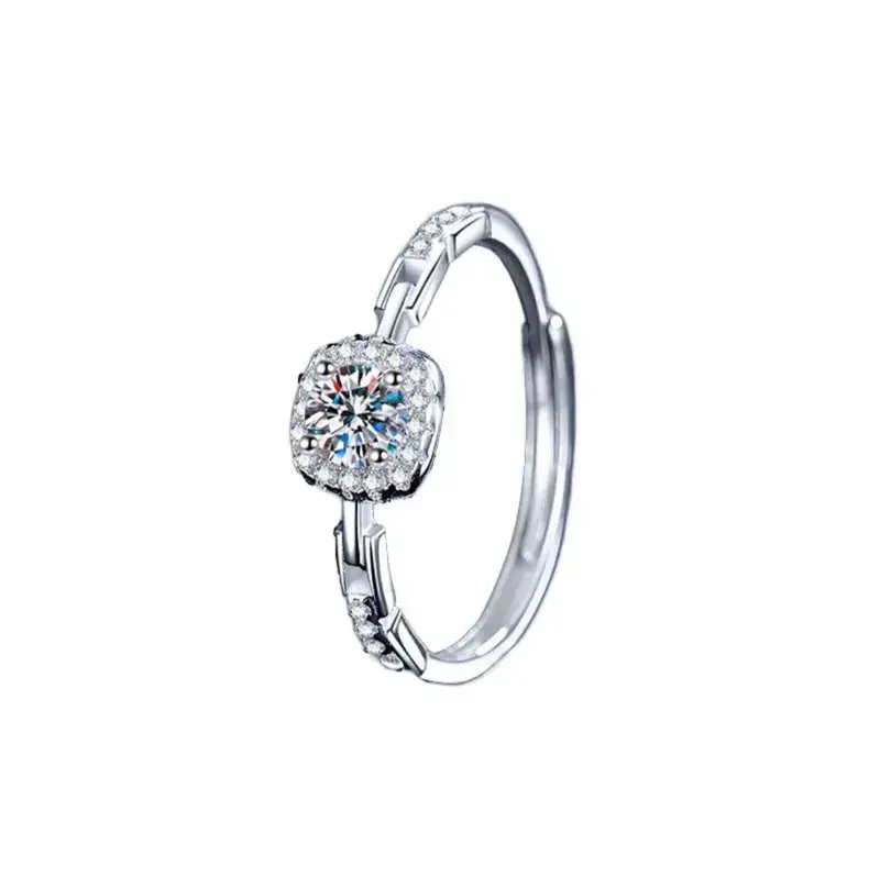 Women's Adjustable Sterling Silver Moissanite Geometric Engagement Ring