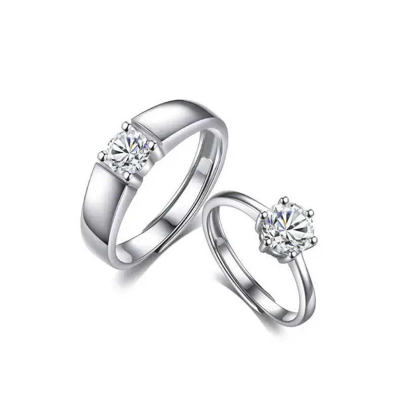 Dazzling 925 Silver Adjustable Couples Promise Ring with Cubic Zircon