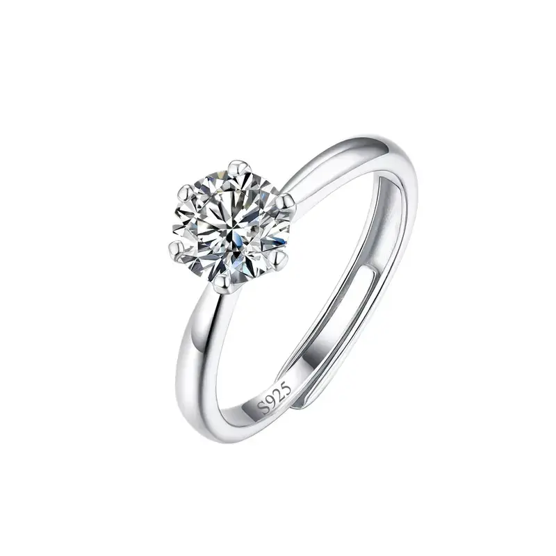 Shiny 6.5mm Cubic Zircon Adjustable Engagement Ring - S925 Silver