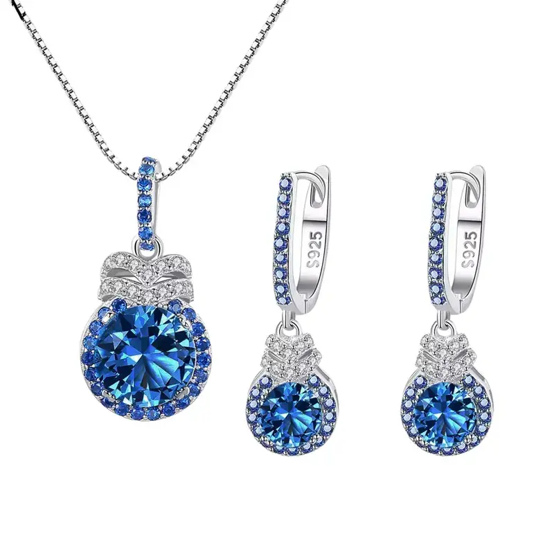 Very Luxurious S925 Silver CZ Jewelry Set - Blue Tanzanite Engagement