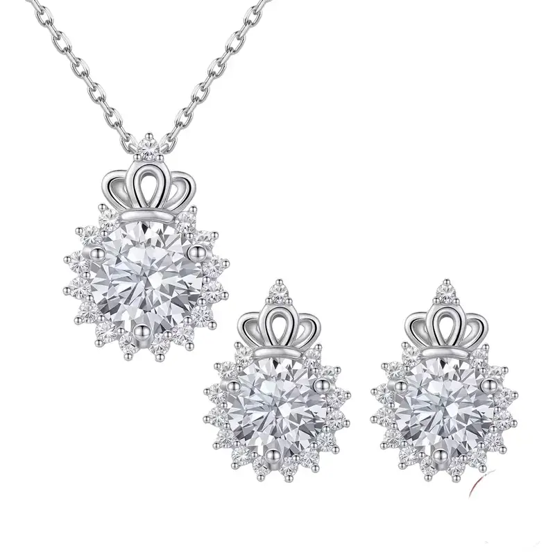 Queen Luxurious 925 Silver CZ Flower Crown Pendant & Earrings Set