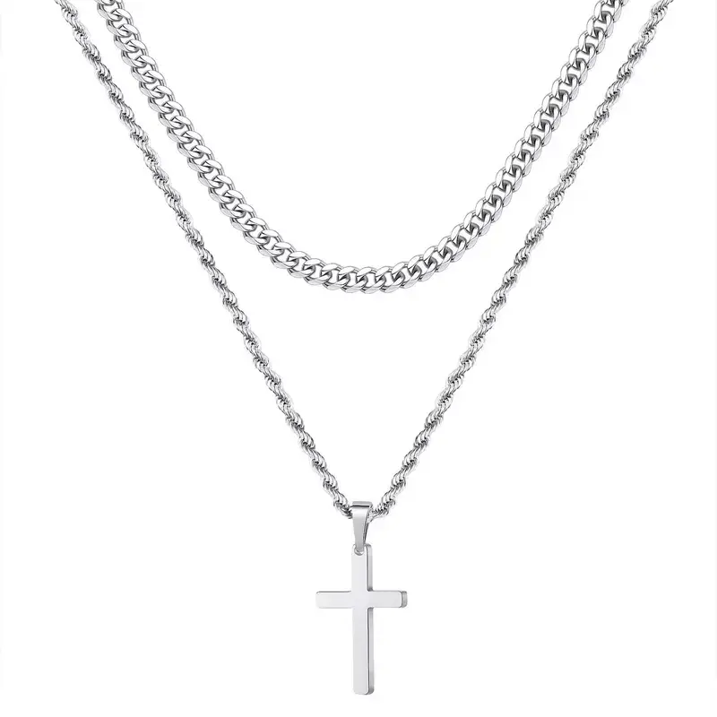 Hip-Hop Cross Pendant Necklace - Stainless Steel & Titanium Steel Plated