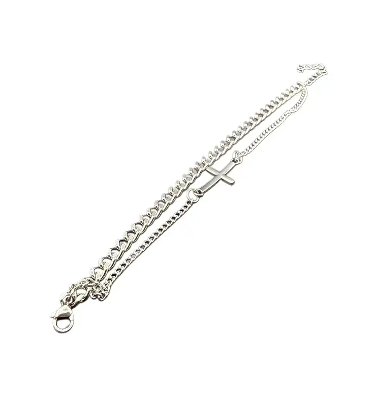 Men's Classic Cross Bracelet - Ferroalloy Layered, PVD Silver-Plated