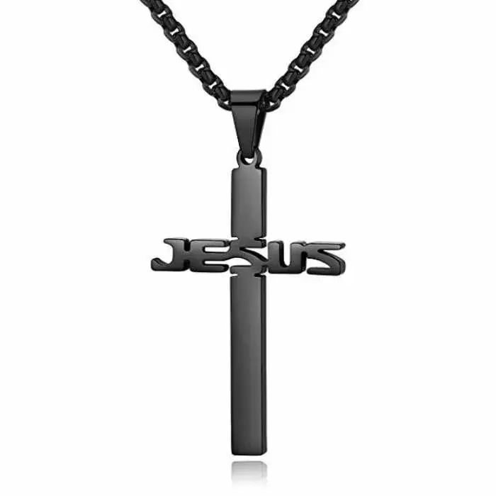 Retro Simple Cross Pendant Necklace - 304 Stainless Steel Plated Unisex - Black