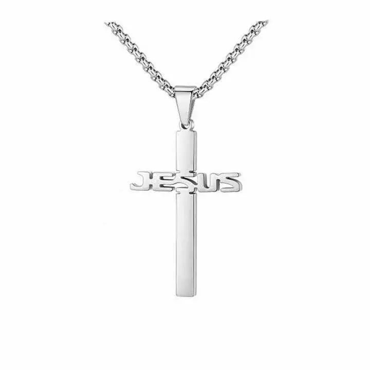 Retro Simple Cross Pendant Necklace - 304 Stainless Steel Plated Unisex - Grey