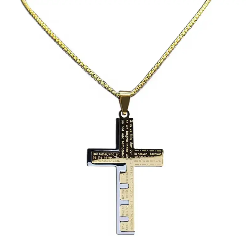 Hip-Hop Cross Pendant Necklace - Titanium Steel Plated Stainless Steel - Gold, Silver