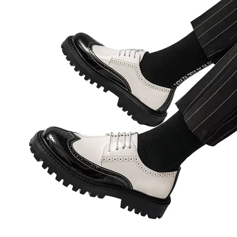 Men's Luxury Cow Leather Comfortable Slip-On Loafers with Grip Sole - white & Black - EU 43